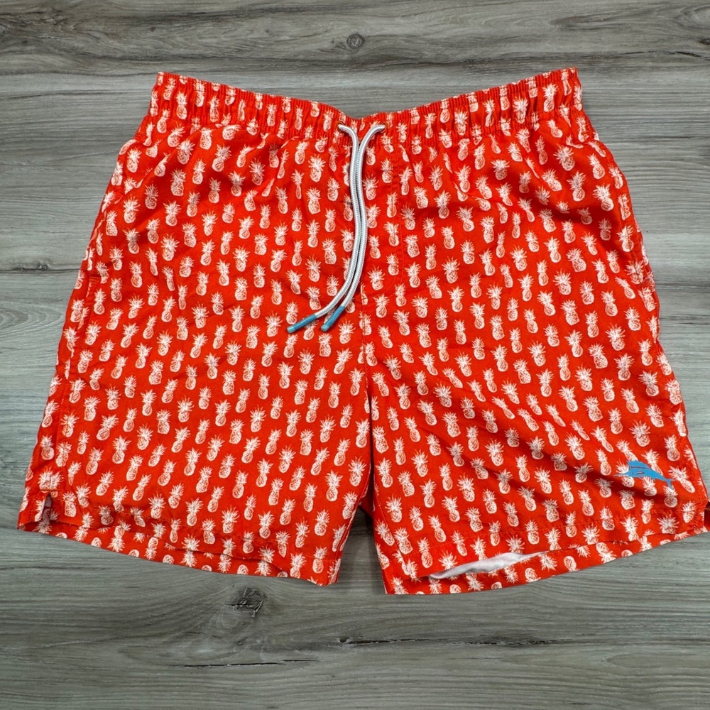 Tommy Bahama Mens Pineapple Print Swim Trunks Orange/Red Recycled Polyester M